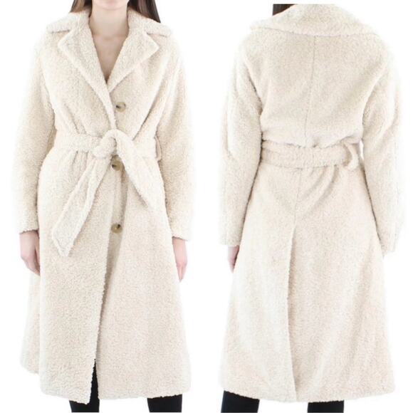 Vince Teddy Cream Faux Fur Long Wrap Coat Size Large - Picture 1 of 13